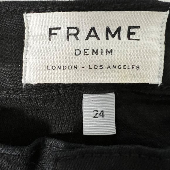 Frame Womens Le Skinny de Jeanne Jeans Raw Stagger Crop Mid Rise Black size 24 - Picture 10 of 15